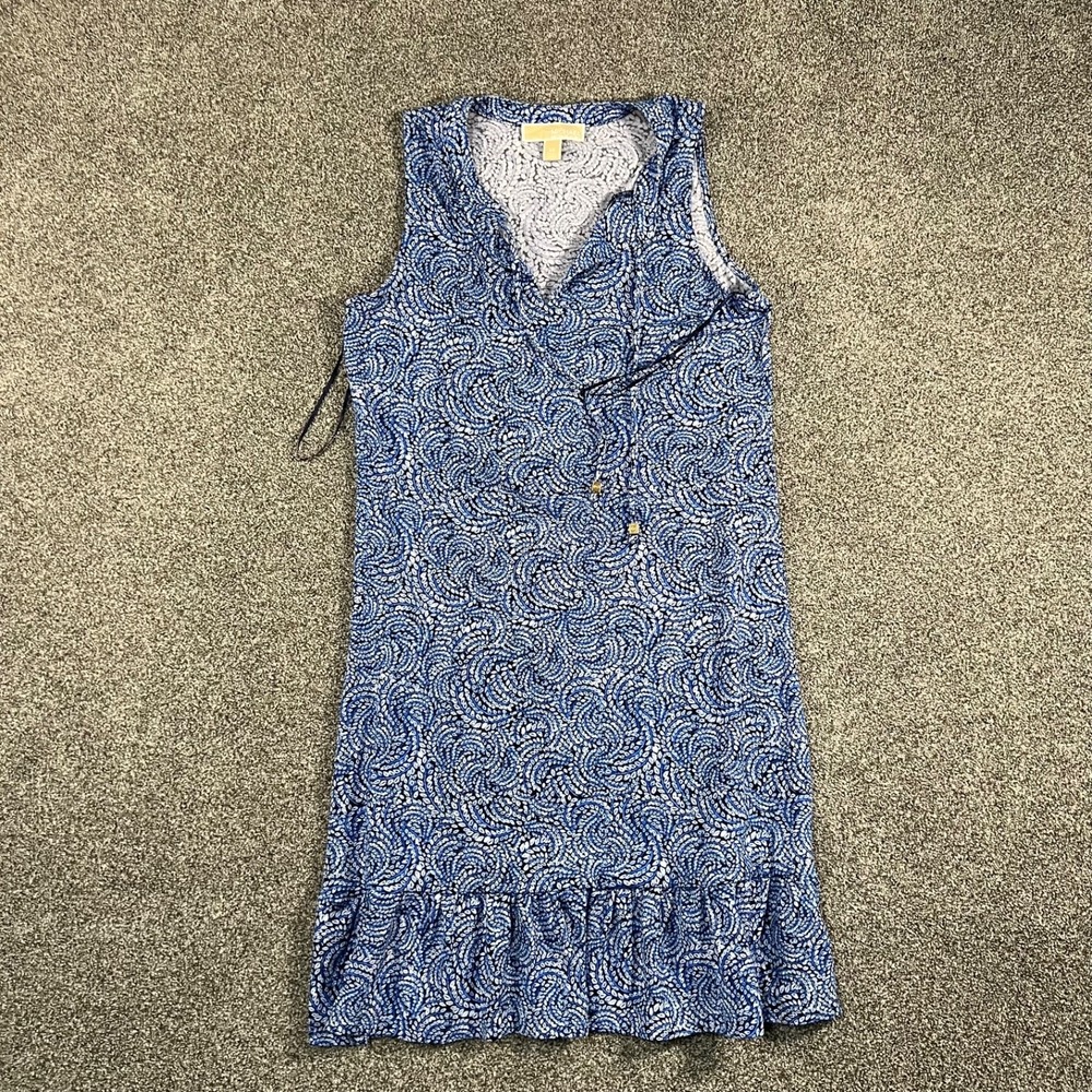 Michael Kors Womens XS Blue White Paisley Sleeveless Ruffle Hem Shift Dress